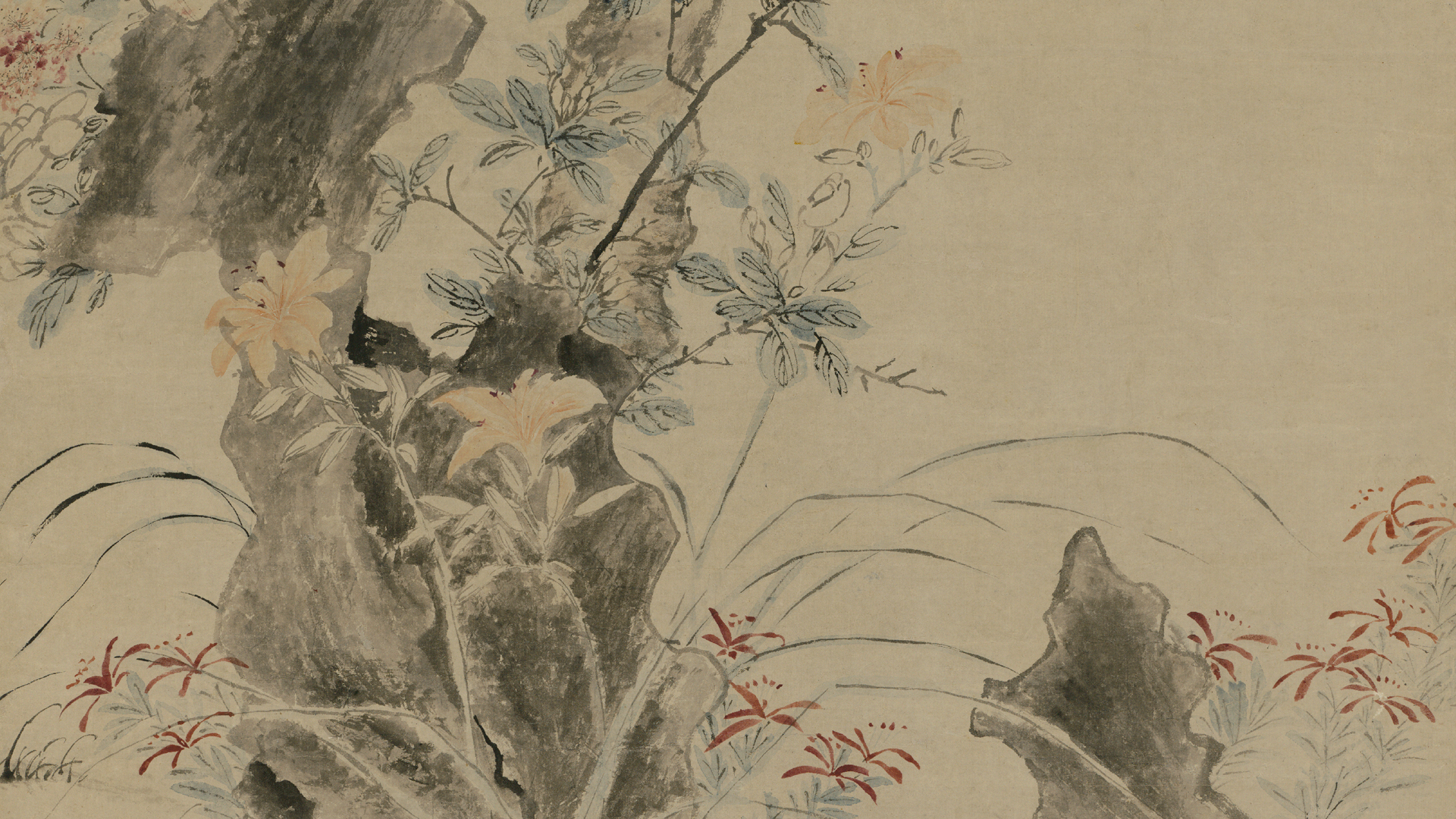 明人夏景花卉图轴